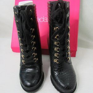 Shoe Dazzle Shandee Black Lace-up Boots, women's size 7.5